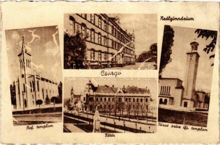 Csurgó (Somogy), Reálgimnázium, Református és Jézus szíve ifj. templom, Fő tér (fl)