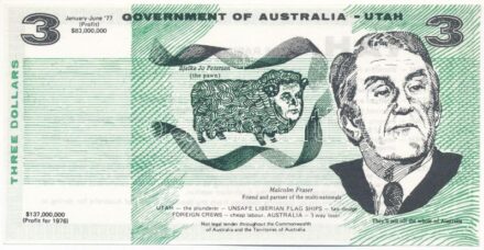Ausztrália 1976. 3$ 'Malcolm Fraser - UTAH' gúnypénz T:I Australia 1976. 3 Dollars 'Malcolm Fraser - UTAH' mock money C:UNC