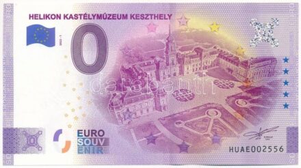 2022. 0E szuvenír bankjegy 'Helikon kastély Keszthely', 'Euro Emlékpénz Magyarország' tájékoztatóval T:I Hungary 2022. 0 Euro souvenir banknote 'Helikon castle, Keszthely' with 'Euro conmemorative money Hungary' information sheet C:UNC