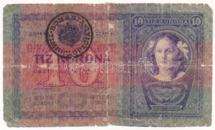 1904. 10K fekete 'Romania Timbru Special' felülbélyegzéssel T:IV ragasztott, szakadás Adamo K10Be