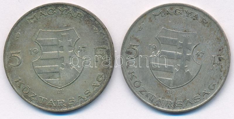 1947. 5Ft Ag 'Kossuth' (2x) T:2-,3 patina Adamo F8.1 - Image 2