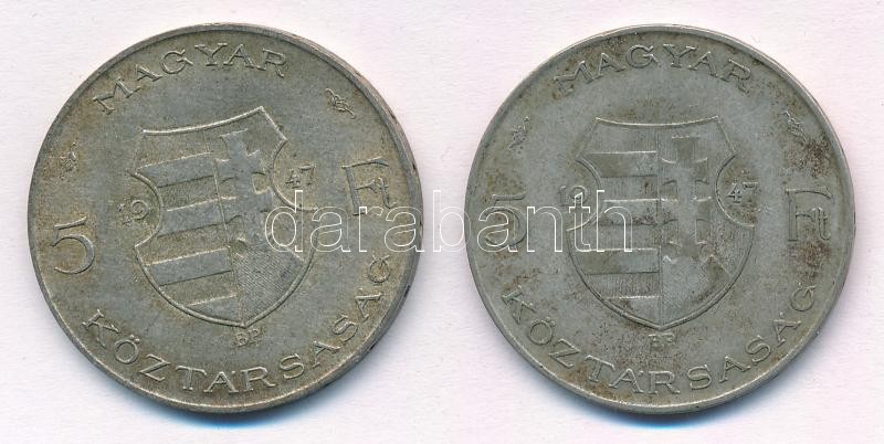 1947. 5Ft Ag 'Kossuth' (2x) T:2-,3 patina Adamo F8.1 - Image 2