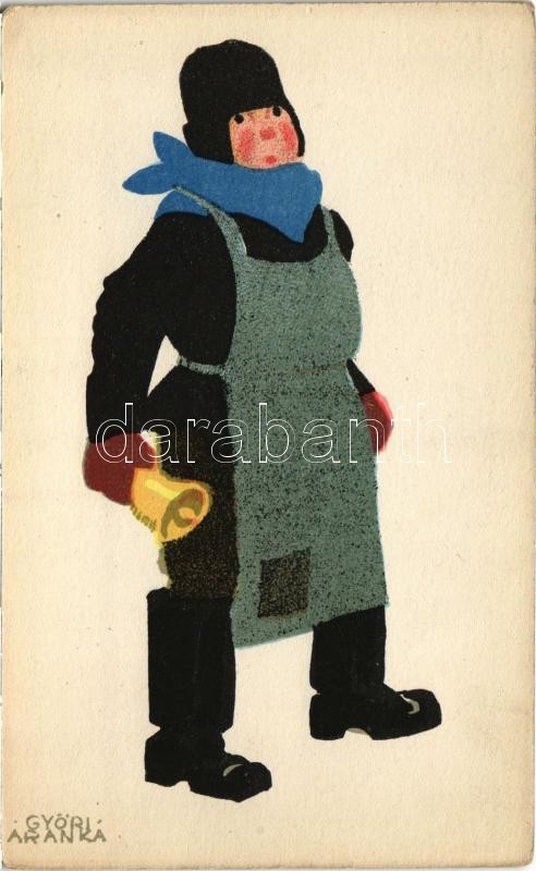 Budapesti alakok sorozat. Készültek az Orsz. M. kir. Iparművészeti Iskolában. Magyar Földrajzi Intézet R.-T. / Ungarische Werkstätte / Hungarian art postcard s: Győri Aranka (EK)