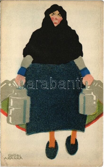 Budapesti alakok sorozat. Készültek az Orsz. M. kir. Iparművészeti Iskolában. Magyar Földrajzi Intézet R.-T. / Ungarische Werkstätte / Hungarian art postcard s: Győri Aranka (EK)
