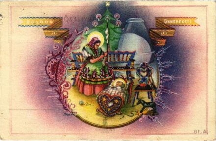 Boldog Ünnepeket! / Hungarian irredenta Christmas greeting art postcard s: Bozó (EK)