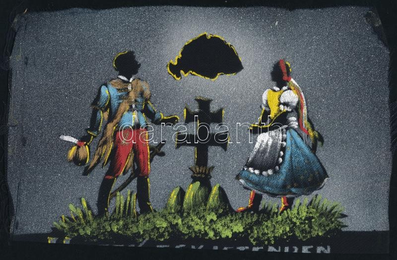 cca 1920-1940 'Magyar Hiszekegy', kézzel festett levonóképes vászon, 26x21 cm