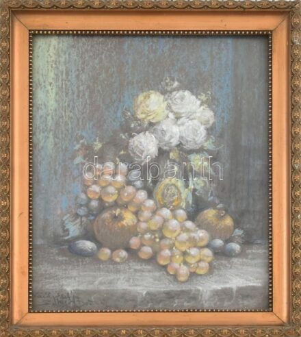 VaályGyörgy? jelzéssel: Csendélet. pasztell, papír, jelzett, 28x23cm, üvegezett keretben.