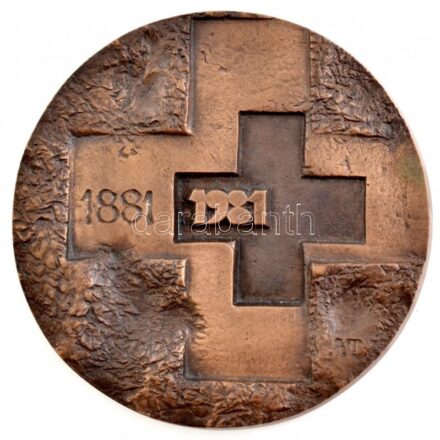 Asszonyi Tamás (1942-) 1981. '1881-1981 / 100 éves a Magyar Vöröskereszt' kétoldalas bronz emlékplakett eredeti tokban (109mm) T:1