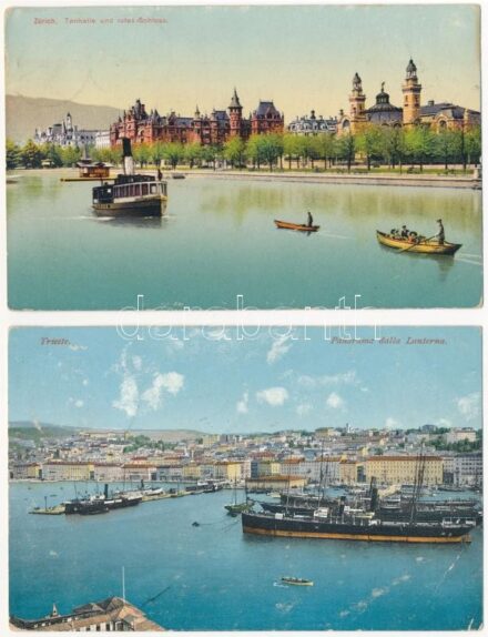 2 db RÉGI külföldi város képeslap: Trieszt, Zürich / 2 pre-1915 European town-view postcards: Trieste, Zürich