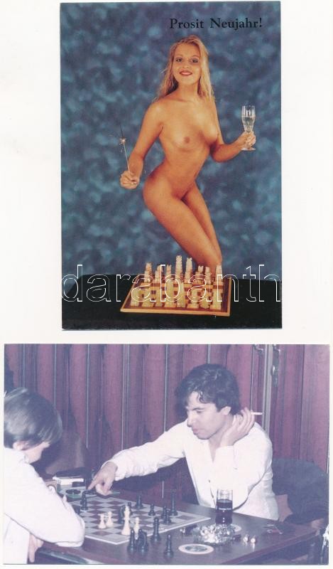 16 db MODERN sakk motívum képeslap, közte pár erotikus / 16 modern chess motive postcards with some erotic ones - Image 2