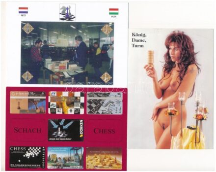 14 db MODERN sakk motívum képeslap, közte pár erotikus / 14 modern chess motive postcards with some erotic ones