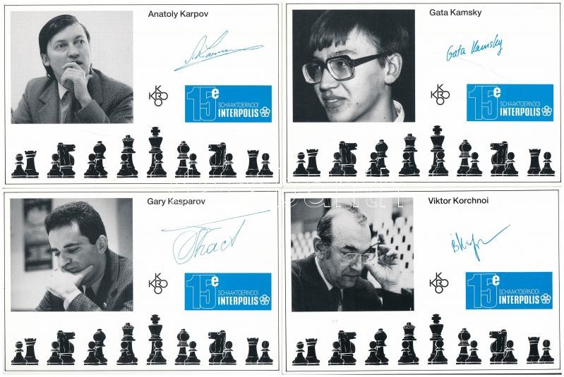 9 db MODERN sakk képeslap a 15. Interpolis versenyről két világbajnokkal / 9 MODERN chess postcards from the 15th Interpolis tournament