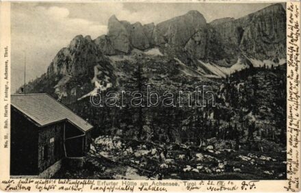 1904 Achensee (Tirol), Erfurter Hütte am Achensee. Rob. Harth Photogr. / chalet, mountain house