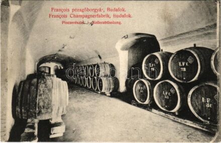 Budapest XXII. Budafok, Francois pezsgőborgyár, pince részlet, belső. Hollenzer és Okos fényk. (EB)