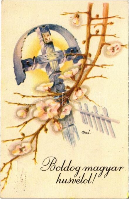 1943 Boldog magyar húsvétot / Hungarian Easter irredenta greeting s: Bozó