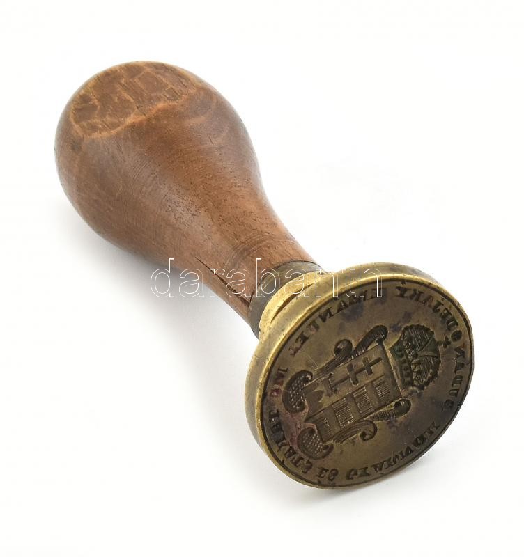 'Déjáky Emánuel mű takáts és gyárnok Budán'. Feliratos, magyar címeres pecsétnyomó. XIX. sz. eleje. d: 34 mm, m: 8 cm