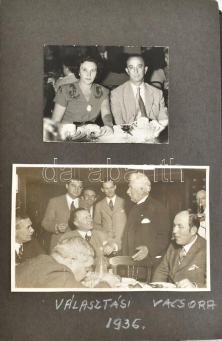 1948-52 Dinnyés Lajos (1901-1961) miniszterelnök érdekes fotóalbuma, benne sport (motorcsónak), Római part, Budapest városkép, strand, ismert személyek (Rátonyi Róbert, Orlay 'Chappy') összesen 55 db fotó