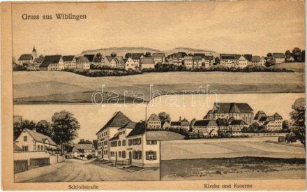 1918 Wiblingen (Ulm), Schloßstraße, Kirche mit Kaserne / street view, German military barracks and church
