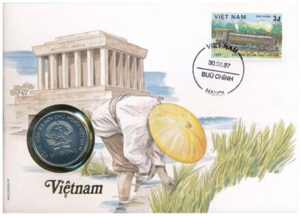 Vietnám 1993. 10D 'Őskori állatok sorozat - Diplodocus' Cu-Ni felbélyegzett borítékban, bélyegzéssel, német nyelvű ismertetővel T:1 Vietnam 1993. 10 Dong 'Prehistoric Animals series - Diplodocus' Cu-Ni in envelope with stamp,