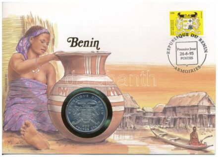 Benin 1994. 200Fr 'Őskori állatok sorozat - Acanthopholis' Cu-Ni felbélyegzett borítékban, bélyegzéssel, német nyelvű ismertetővel T:1 Benin 1994. 200 Francs 'Prehistoric Animals series - Acanthopholis' Cu-Ni in envelope with stamp,