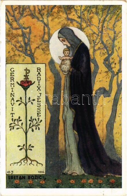 1939 Niknula je mladica iz korena Jese. Sretan Bozic! / Christmas greeting s: G. Jurkic (EK)