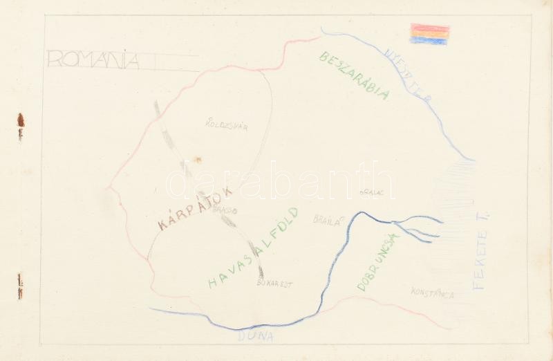 cca 1930-1940 3 db régi iskolai füzet, kettő tartalommal, egy üres. Vegyes állapotban. - Image 2