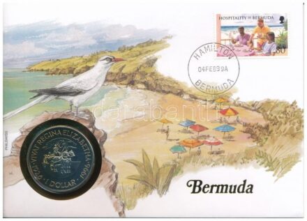 Bermuda 1996. 1$ Cu-Ni 'II. Erzsébet 70. születésnapja' forgalomba nem került emlékkiadás felbélyegzett borítékban, bélyegzéssel, német nyelvű leírással T:1 patina Bermuda 1996. 1 Dollar Cu-Ni '70th Anniversary of the Birth of Queen