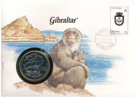 Gibraltár 1980. 1C Cu-Ni 'Horatio Nelson halálának 175. évfordulója' forgalomba nem került emlékkiadás felbélyegzett borítékban, bélyegzéssel, német nyelvű leírással T:1- karc Gibraltar 1980. 1 Crown Cu-Ni '175th Anniversary of