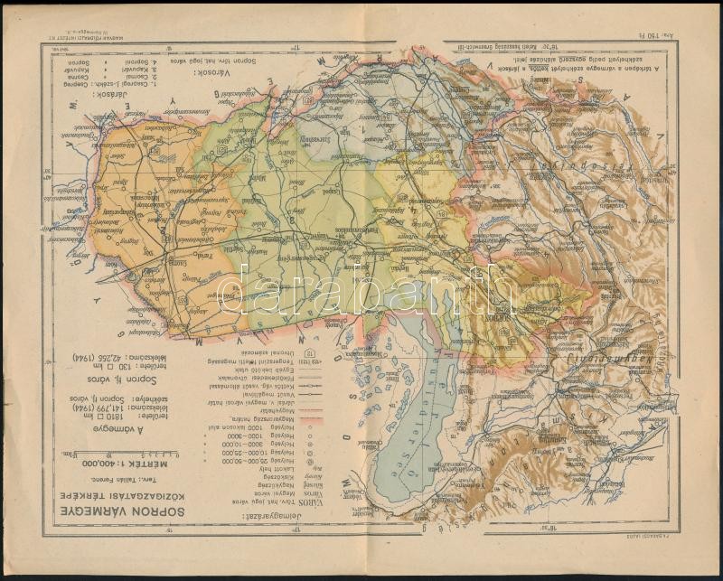 Sopron vármegye közigazgatási térképe, 1:400,000, Bp., Magyar Földrajzi Intézet Rt., 21x16 cm