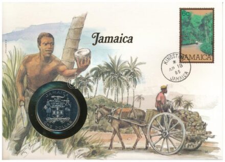 Jamaica 1982. 1$ Cu-Ni '1982 - Labdarúgó Világbajnokság' forgalomba nem került emlékkiadás felbélyegzett borítékban, bélyegzéssel, német nyelvű leírással T:1 Jamaica 1982. 1 Dollar Cu-Ni 'World Championship of Football'