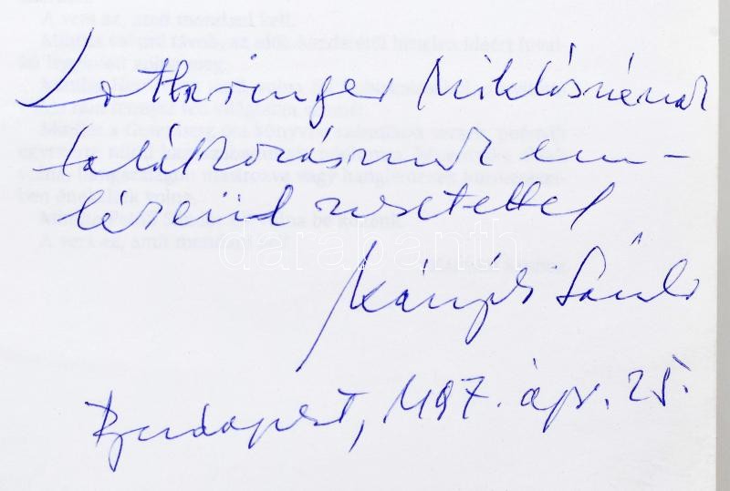 Kányádi Sándor: Valaki jár a fák hegyén. - - egyberostált versei. Bp., 1997, Magyar Könyvklub. Első kiadás. Kiadói kartonált papírkötés, kiadói papír védőborítóban. A szerző, Kányádi Sándor (1929-2018) által DEDIKÁLT - Image 3