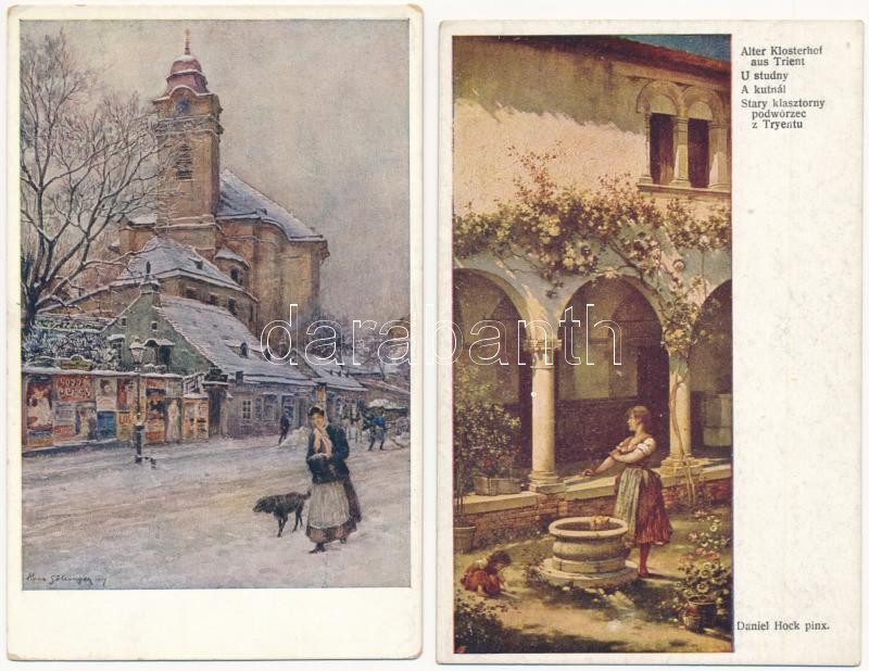 9 db RÉGI művész motívum képeslap / 9 pre-1945 art motive postcards (Wiener Künstler, Wiener Volkskunst, Primus Postkarte) - Image 2