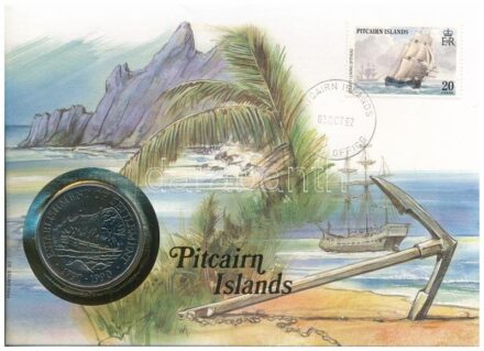 Pitcairn-szigetek 1990. 1$ Cu-Ni 'A Pitcairn szigetek gyarmatosításának 200. évfordulója' forgalomba nem került emlékkiadás felbélyegzett borítékban, bélyegzéssel, német nyelvű leírással T:1 patina Pitcairn Islands 1990. 1 Dollar