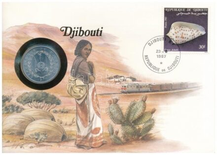 Dzsibuti 1977. 5Fr Al felbélyegzett borítékban, bélyegzéssel, német nyelvű leírással T:1 Djibouti 1977. 5 Francs Al in envelope with stamp, cancellation, and a description in german C:UNC Krause KM#22