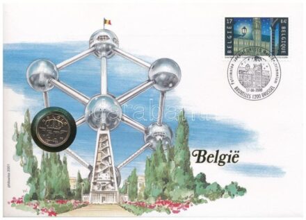 Belgium 1998. 50c bronz 'Belgie' holland felirattal felbélyegzett borítékban, bélyegzéssel, német nyelvű leírással T:1 patina Belgium 1998. 50 Cents bronze with dutch text 'Belgie' in envelope with stamp, cancellation, and a description
