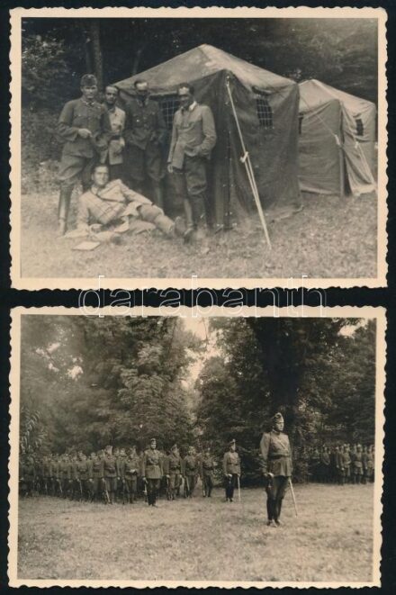 cca 1940 II. világháborús katonák gyakorlaton 2 fotó 8,5x11,5 cm