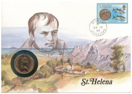 Szent Ilona 1984. 2p felbélyegzett borítékban, bélyegzéssel, német nyelvű leírással T:1 Saint Helena 1984. 2 Pence in envelope with stamp and cancellation, with German description C:UNC