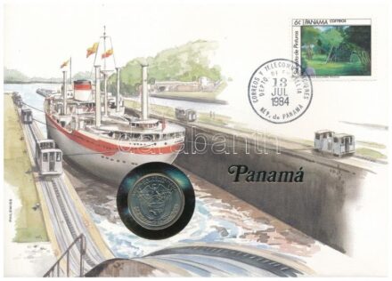 Panama 1983. 5c felbélyegzett borítékban, bélyegzéssel, német nyelvű leírással T:1 Panama 1983. 5 Centesimos in envelope with stamp and cancellation, with German description C:UNC