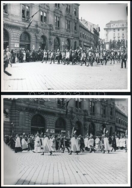 cca 1938 Körmenet a Várban. Koronaőrök, rendőrök, 4 db későbbi nagyítás 13x18 cm