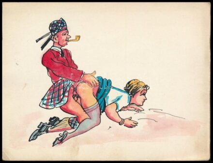 Jelzés nélkül, feltehetően XX. sz. első felében működött alkotó: Pornográf rajz. Akvarell, tus papír. 12,5x16,5 cm