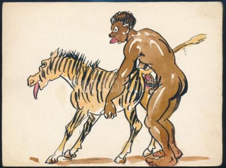 Jelzés nélkül, feltehetően XX. sz. első felében működött alkotó: Pornográf rajz. Akvarell, tus papír. 12,5x16,5 cm