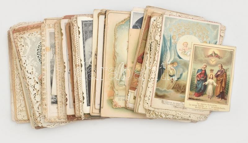 Nagy csomagnyi, kb 100 db szentkép, benne csipke és litho is.