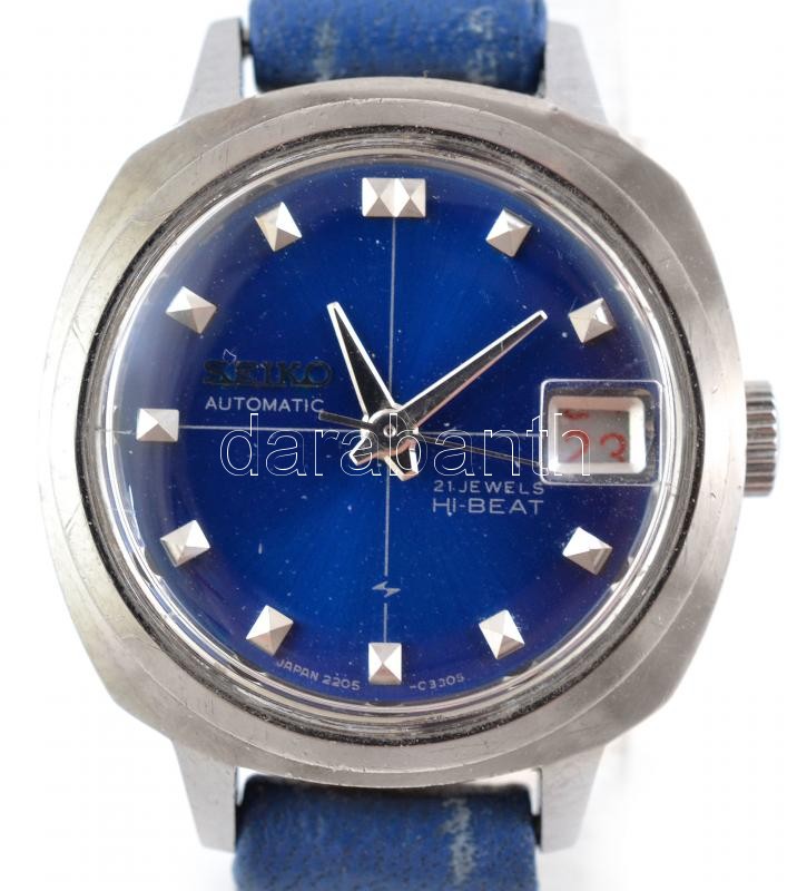 Seiko Hi-Beat automata, női karóra, kék számlappal, bőr szíjjal, működik, szép állapotban, d: 24 mm