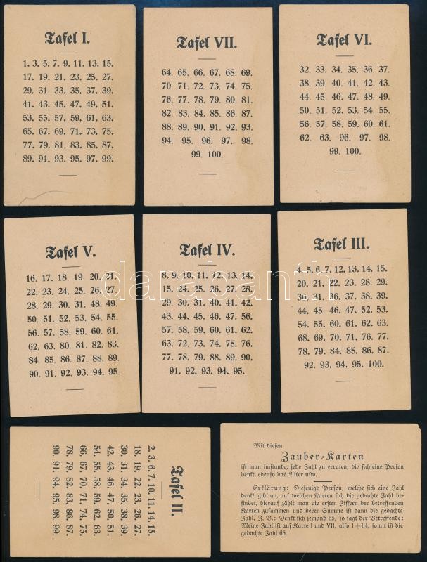 Zauber-Karten, 'varázs kártyák', német nyelvű ismeretetővel, foltos, 7+1 t.