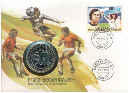 Niue 1988. 5D Cu-Ni 'VIII. Európai Futball Bajnokság - Németország / Franz Beckenbauer' forgalomba nem került emlékkiadás felbélyegzett borítékban, alkalmi bélyegzéssel, német nyelvű leírással T:1 Niue 1988. 5 Dollars Cu-Ni '8th