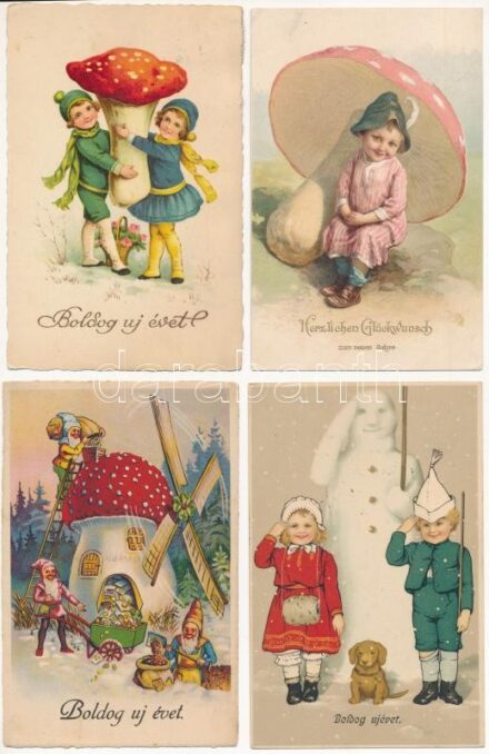 43 db RÉGI üdvözlő motívum képeslap vegyes minőségben / 43 pre-1945 greeting motive postcards in mixed quality