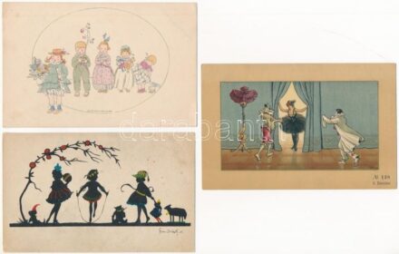 24 db RÉGI művész motívum képeslap vegyes minőségben / 24 pre-1945 art motive postcards in mixed quality