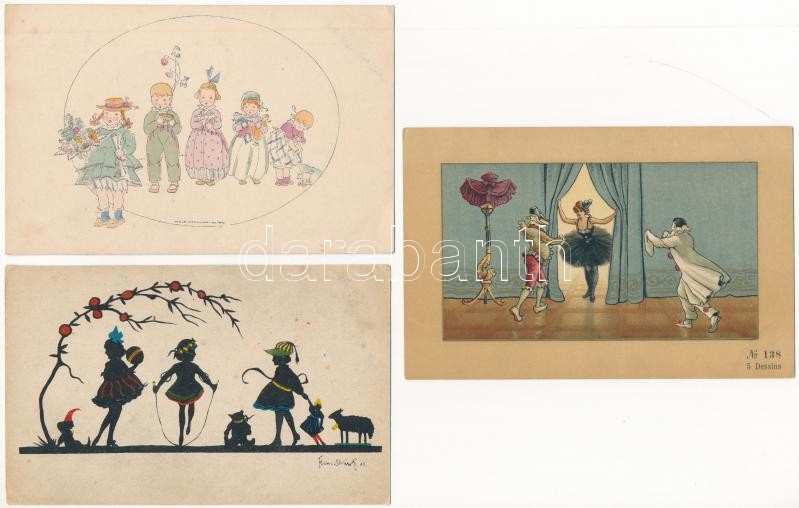 24 db RÉGI művész motívum képeslap vegyes minőségben / 24 pre-1945 art motive postcards in mixed quality