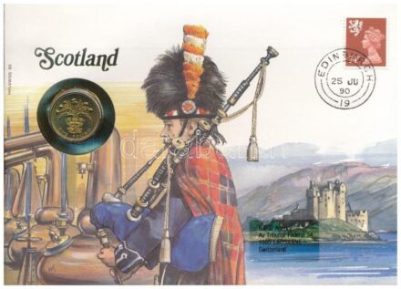Nagy-Britannia 1989. 1P 'Skócia' felbélyegzett borítékban, bélyegzéssel, német nyelvű leírással T:1 Great Britain 1989. 1 Pound in 'Scotland' envelope with stamp and cancellation, with German description C:UNC