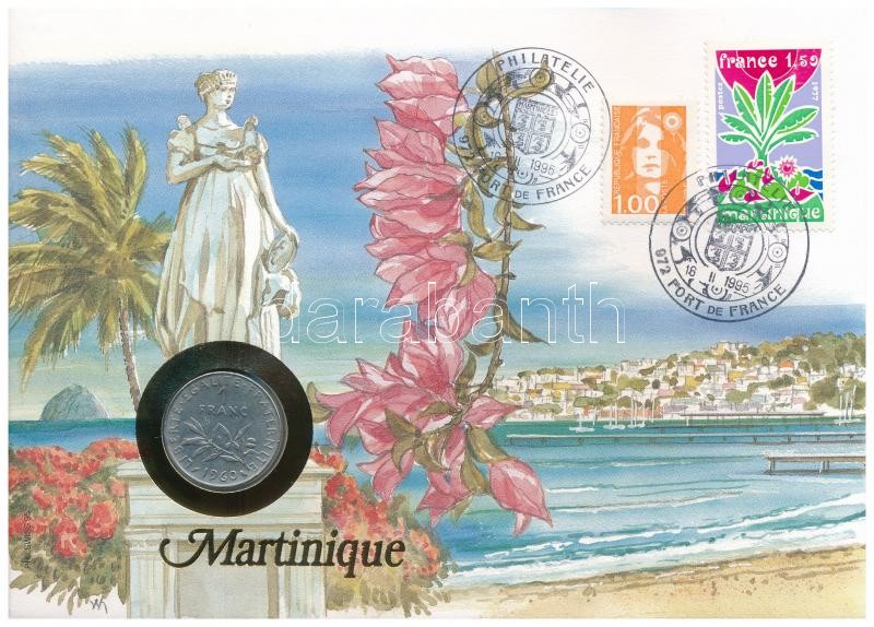 Franciaország / Martinique 1960. 1Fr felbélyegzett borítékban, bélyegzéssel, német nyelvű leírással T:2- France / Martinique 1960. 1 Franc in envelope with stamp and cancellation, with German description C:VF